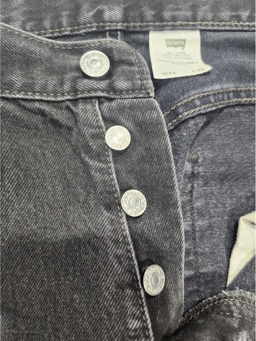 LEVI STRAUSS 501 Levis Red Tab Riveted Button Fly GRAY Jeans Tag Size W34 X L32